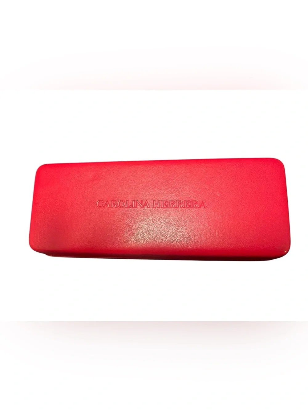 Carolina Herrera Vibrant Red Leather Eyeglass Sunglass case with cleaning cloth